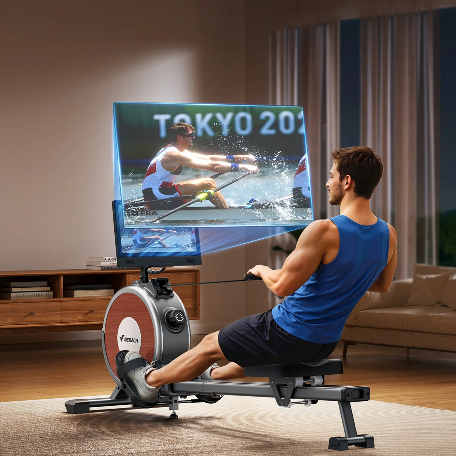 Merach Q1S Aura Magnetic Rowing Machine with HD Screen - Image 4