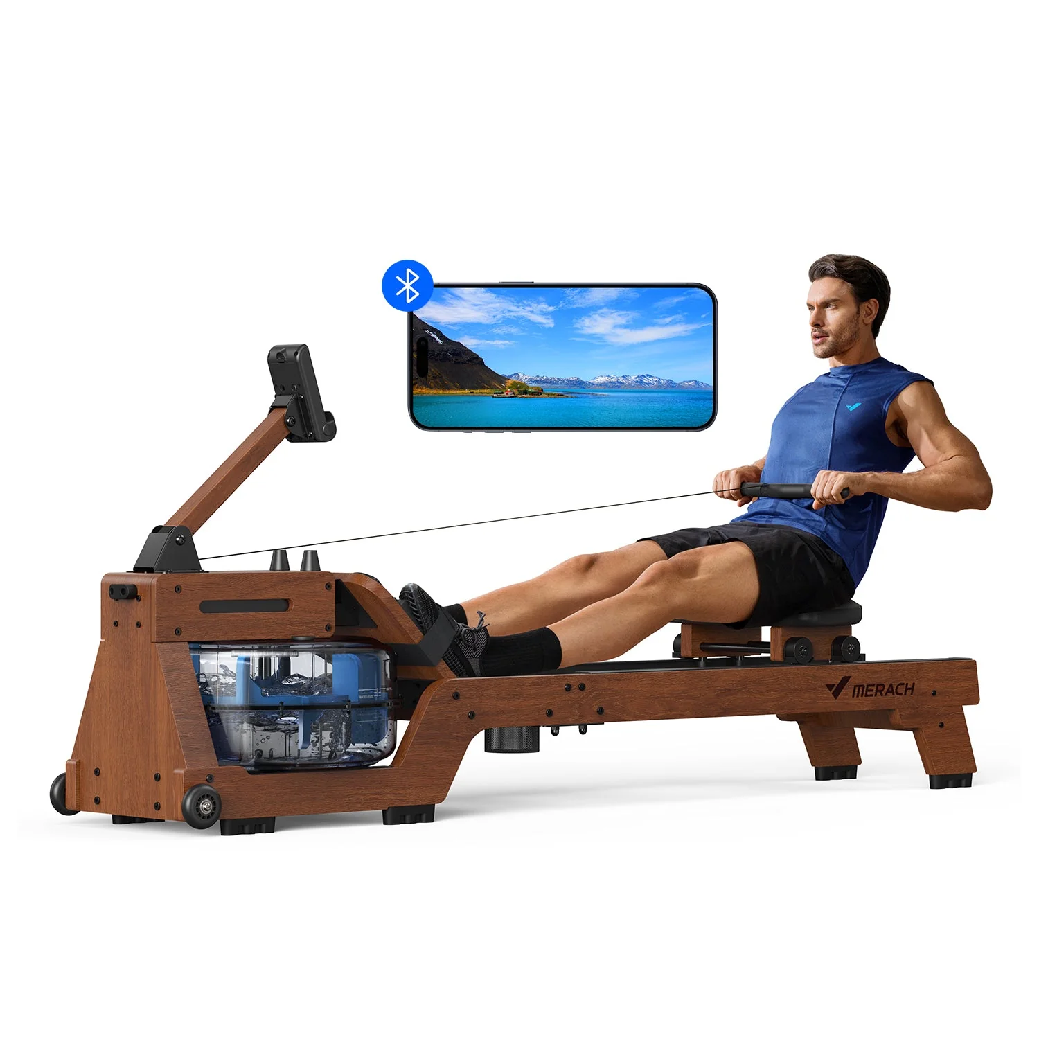 Merach R14 Wood Rower with Water Resistance - Image 3