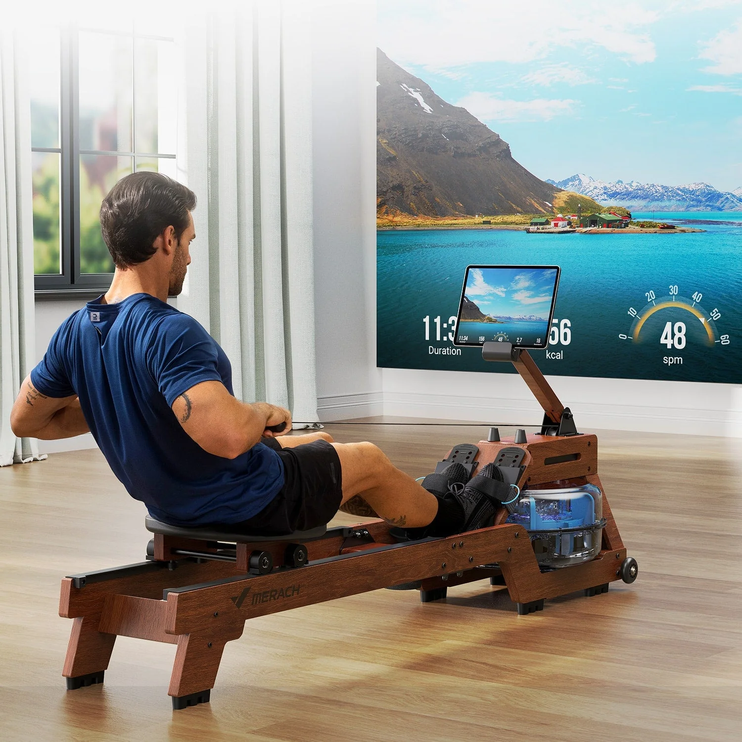 Merach R14 Wood Rower with Water Resistance - Image 5