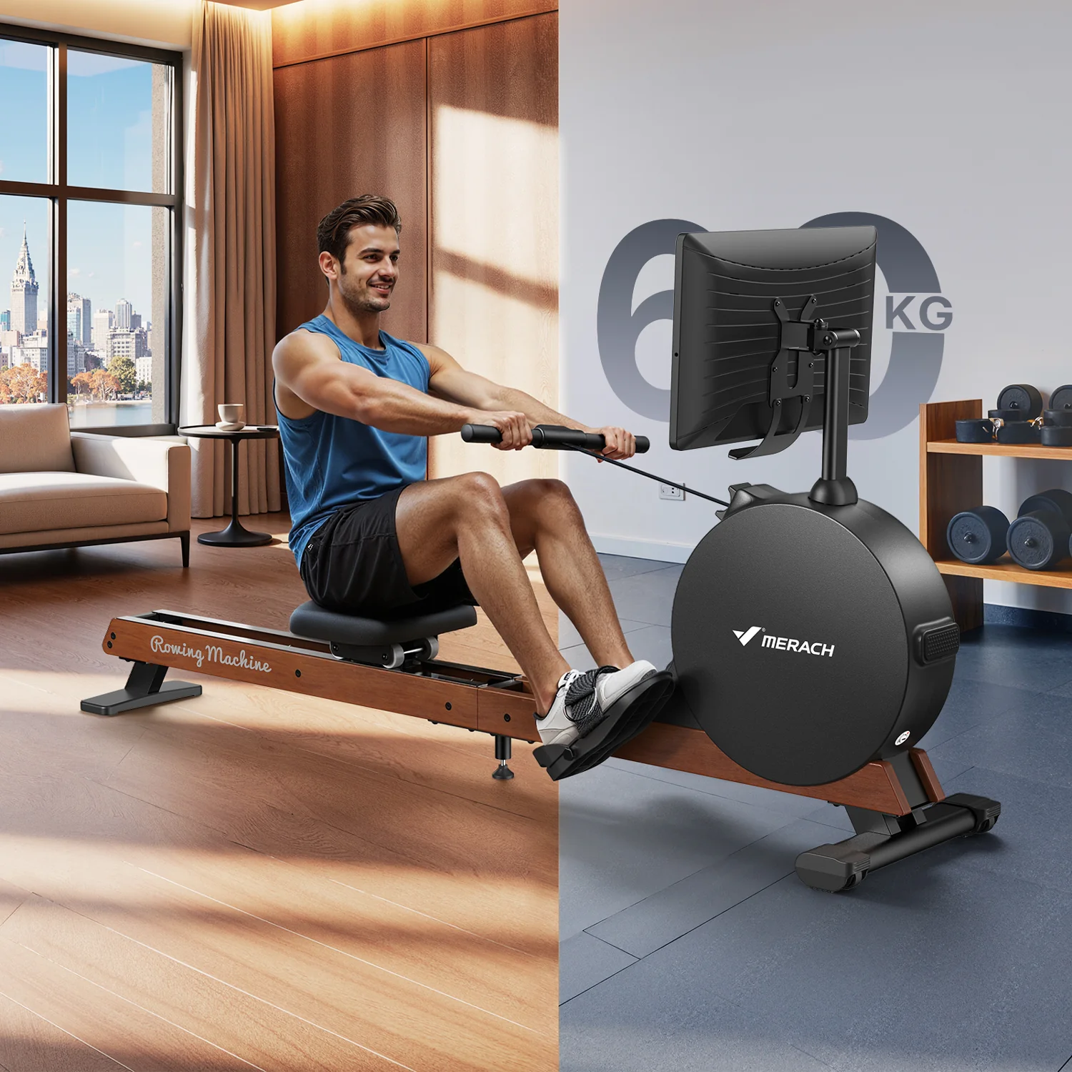 Merach Q3 Aura Rowing Machine with 21.5-inch HD Screen - Image 3