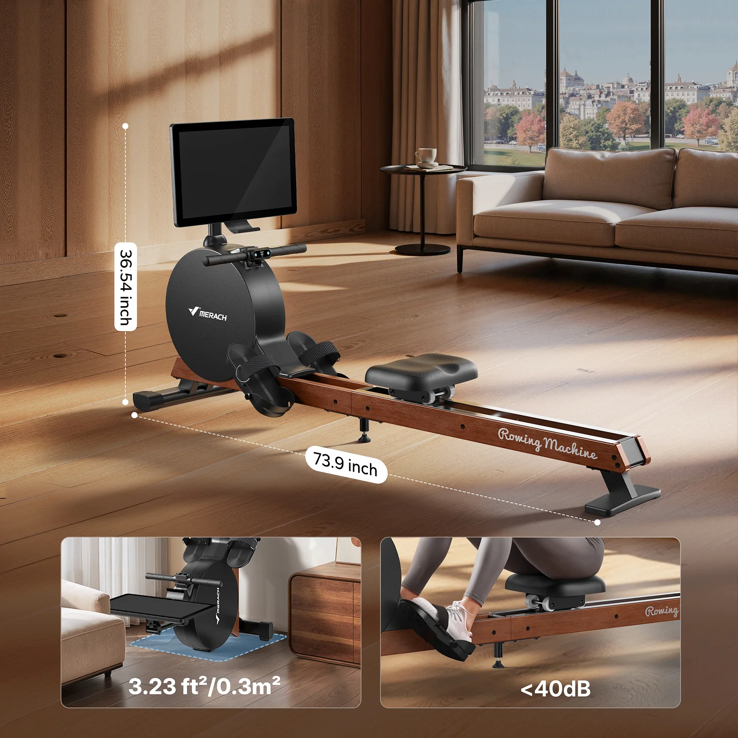 Merach Q3 Aura Rowing Machine with 21.5-inch HD Screen - Image 5
